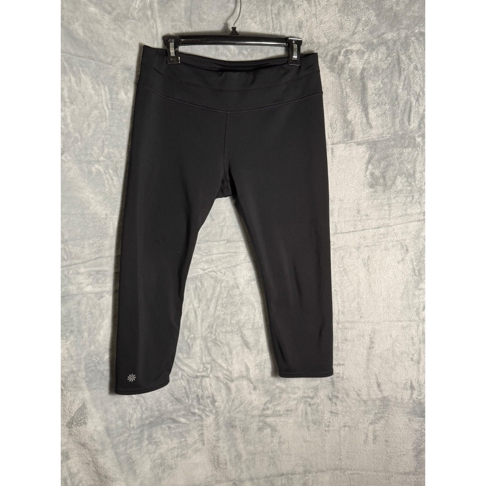 Athleta Black Cropped Leggings Size Large Zipper Back Pocket Activewear